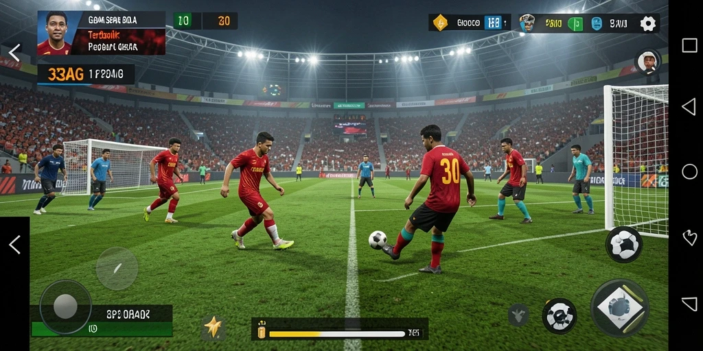 Screenshot utama 33AG menampilkan aksi seru di lapangan sepak bola.