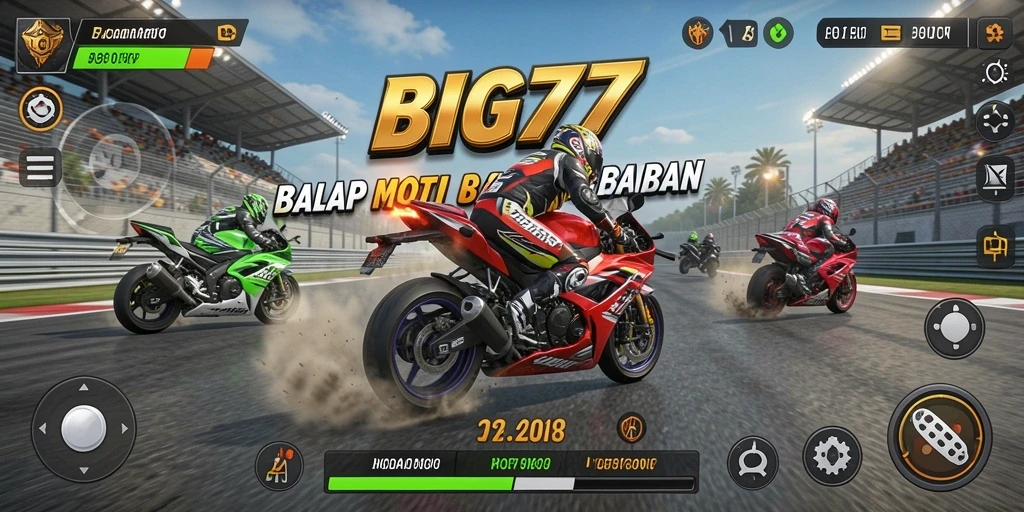 Tampilan gameplay mendebarkan dari BIG77 saat balapan motor.