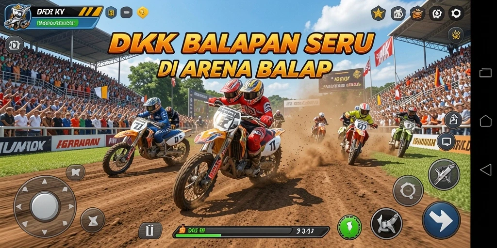Gameplay balapan seru dalam DKK dengan mobil dan trek menarik.