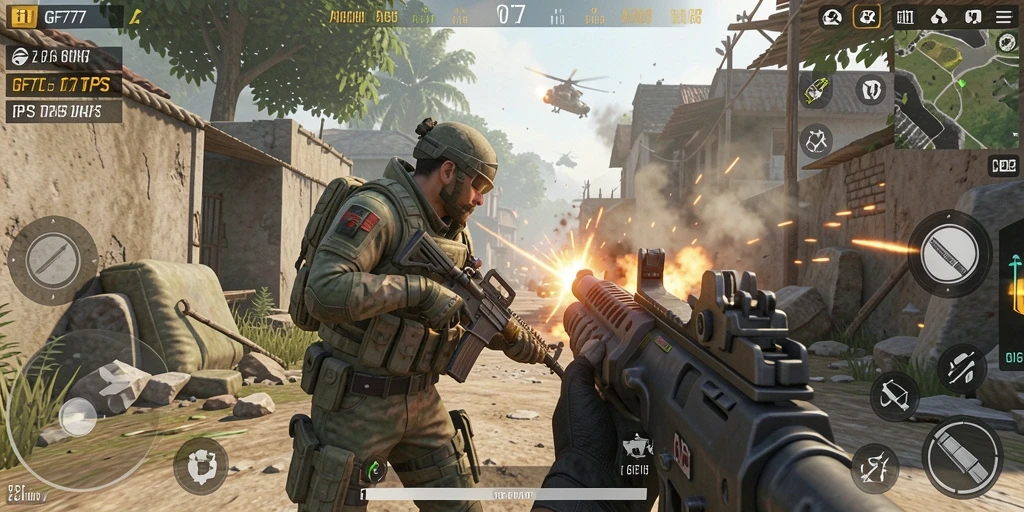Gameplay seru GF777 dengan pertempuran TPS yang intens.