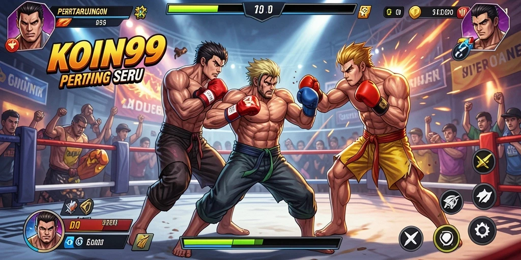 Screenshot KOIN99 menampilkan aksi pertarungan yang seru dan dinamis.