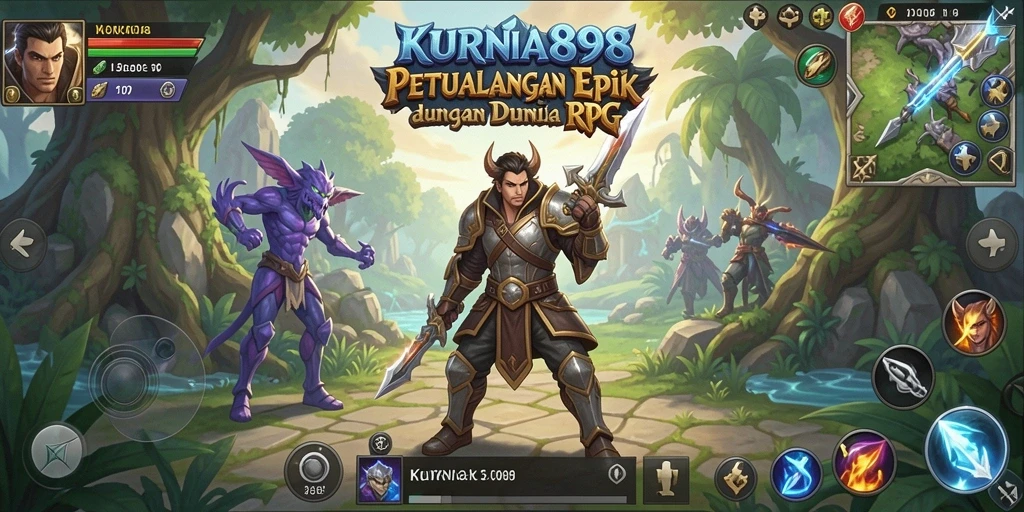 Screenshot gameplay KURNIA898 menampilkan pertempuran epik di dunia fantasi.