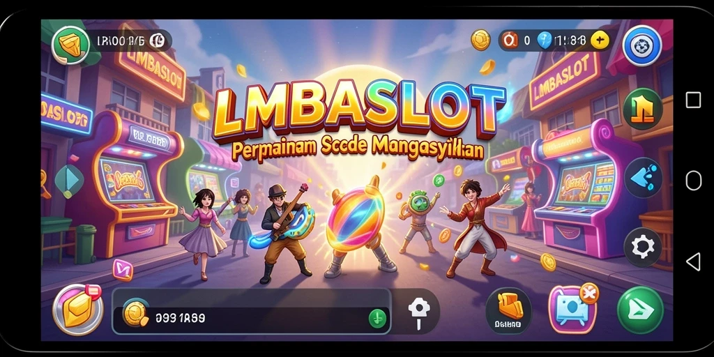 Tampilan gameplay utama LMBASLOT yang menarik dan penuh warna.