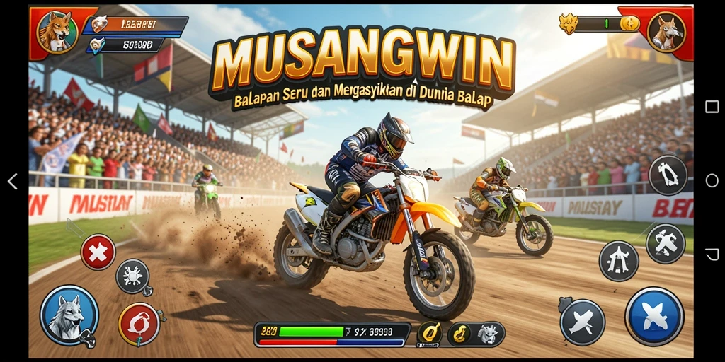 Tampilan gameplay balapan yang seru dan menantang dari MUSANGWIN.