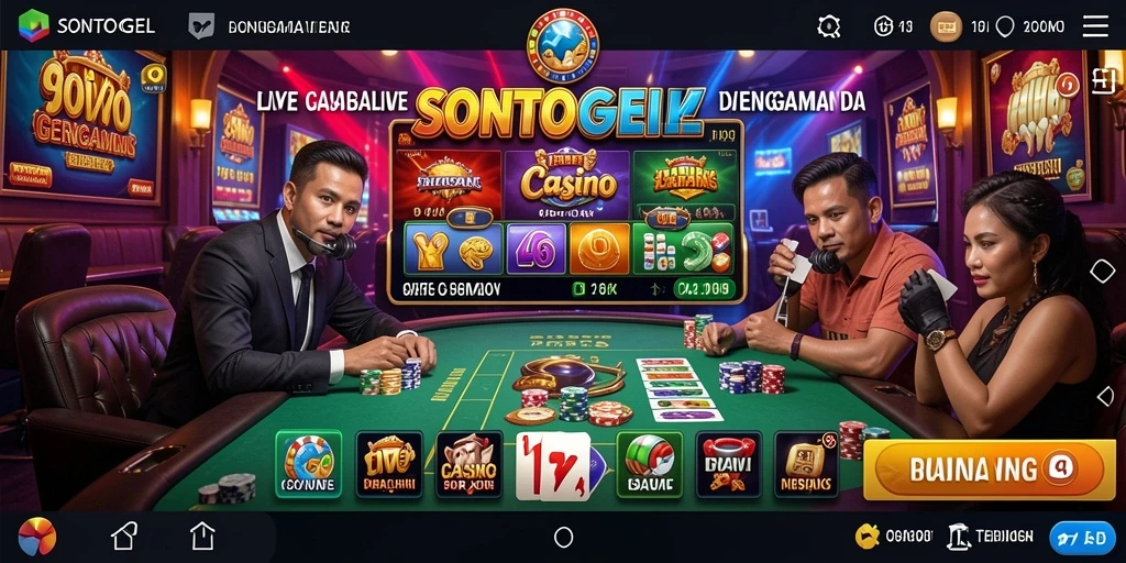 Screenshot gameplay <strong>SONTOGEL</strong> menampilkan dealer langsung dan suasana kasino yang autentik.