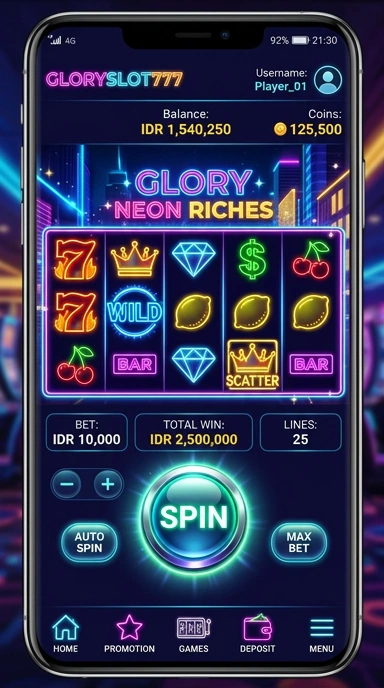 Tampilan utama aplikasi gloryslot777 yang intuitif.